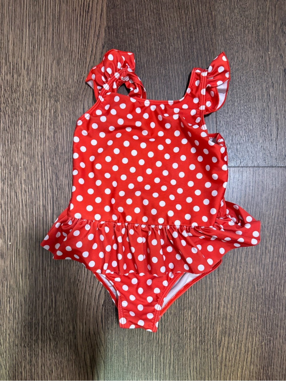 Girls' Red Polka Dot Ruffle One-Piece Swimsuit